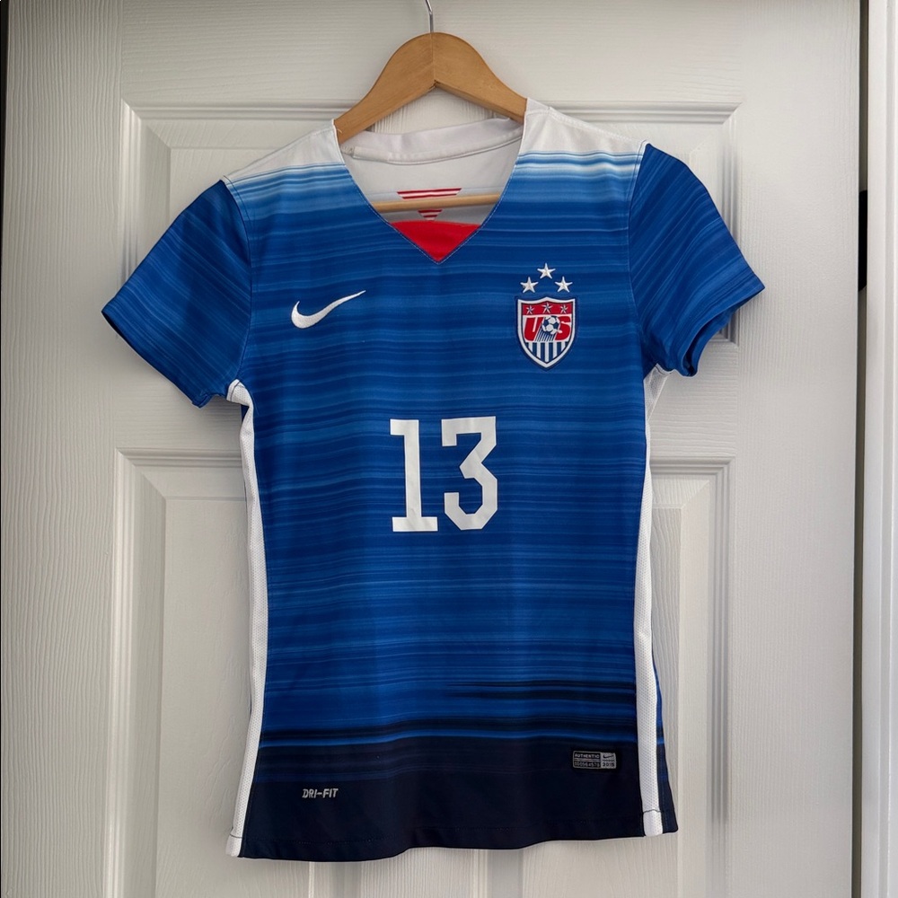 Nike Women's Blue USA #13 Soccer Jersey with White Accents